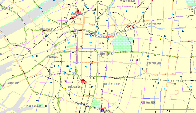 Figure 4  Distribution of indoor rental storage and container storage around the Osaka JR Loop Line