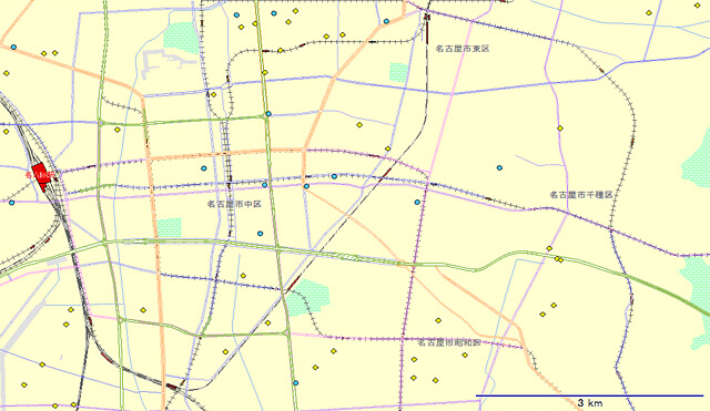 図表5　名古屋　中心商業区域とその周囲のレンタル収納とコンテナ収納の分布